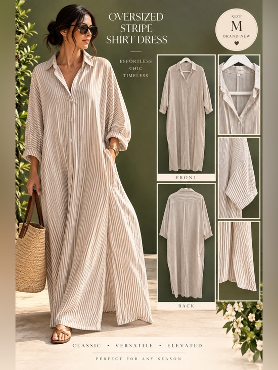 Dresses & Skirts - NEW didn’t come W tags  Price for 1 Striped tan Maxi Shirt Dress